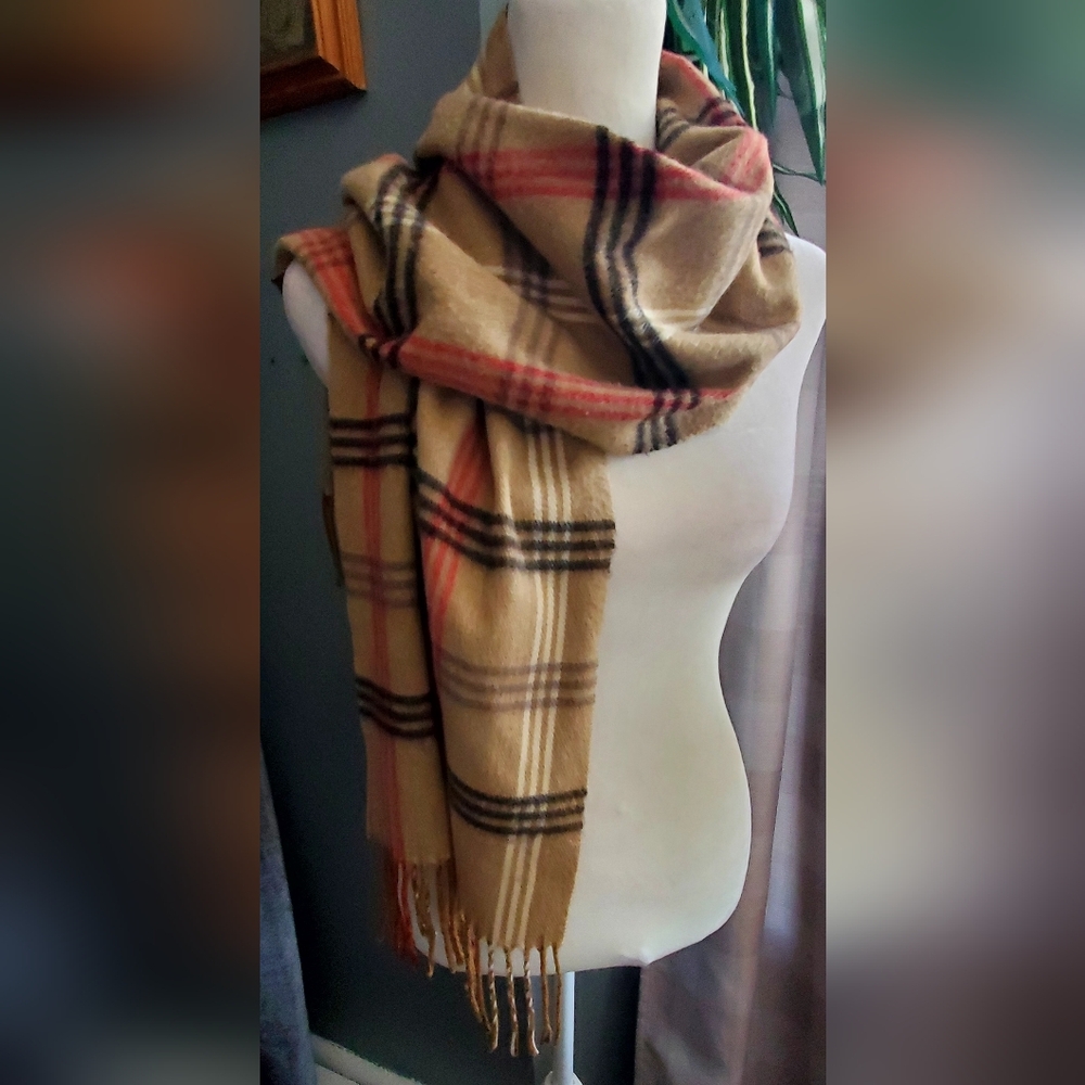 Plaid Soft Wrap Scarf in Camel, Black and Red